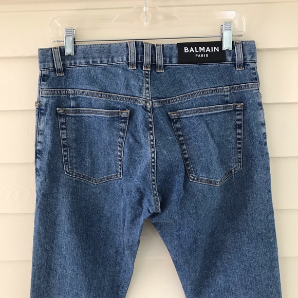 Balmain Paris Men’s Denim Jeans Crystal Knee Patches Slim Fit Size 30 - Picture 7 of 10